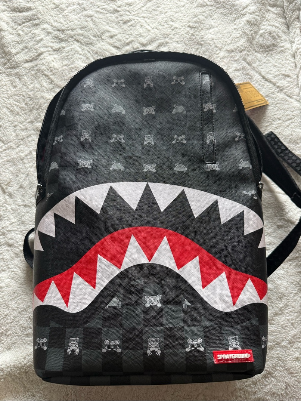 Sprayground Black, Red & White Shark Bite Checker Backpack